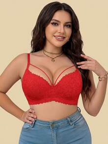 mimilemon Bra Push-Up Seksi Merah Ukuran Besar dengan Kawat Penyangga - Merah - View 7