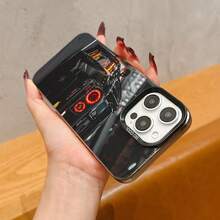 1 pieza Funda de teléfono con patrón de carreras en negro & plata compatible con teléfonos Apple - Multicolor - Ver 4