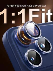 3pcs (Deep Blue) 17 Pro/ 17 Pro Max Camera Lens Protector, Glossy 9H Tempered Glass Lens Cover Screen Protector, With Metal Ring Decorative Accessory, Compatible With Phone Cases - Navy Blue - View 2