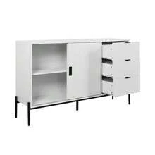 Modern Sideboard With Sliding Glass Door And 3 Drawers, Entryway Console, Kitchen Cabinet For Hallway, Entryway, Kitchen, Office, White - White - View 6