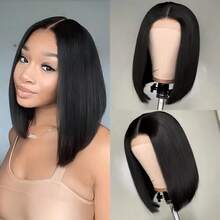 200% Density Wear And Go Straight 4x4 5x5 Lace Front Wigs For Women - Put And Go Glueless Lace Closure Wigs - #1B Natural Black Color Pre-Plucked Invisible Hairline Daily Wear Straight Mixed Human Blended Hair Frontal Hair Wigs Glueless Wig Daily Use - Natural & Black - View 8