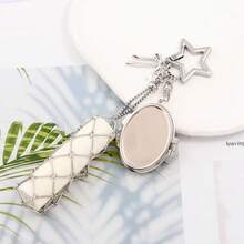 1pc Y2K Silver Bead Heart Foldable Double-Sided Makeup Mirror Keychain, Minimalist Metal Heart-Shaped Car Key Ring Pendant, Women's Gift - Multicolor - View 6