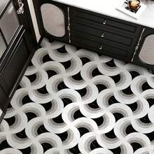 Peel And Stick Vinyl Floor Sticker 40*120CM, Black White Geometric Fan Print Removable Waterproof Anti-Slip Vintage Floor Tile, Floor Refurbishment For Rental Kitchen Bathroom - Marble Floor Stickers - View 1