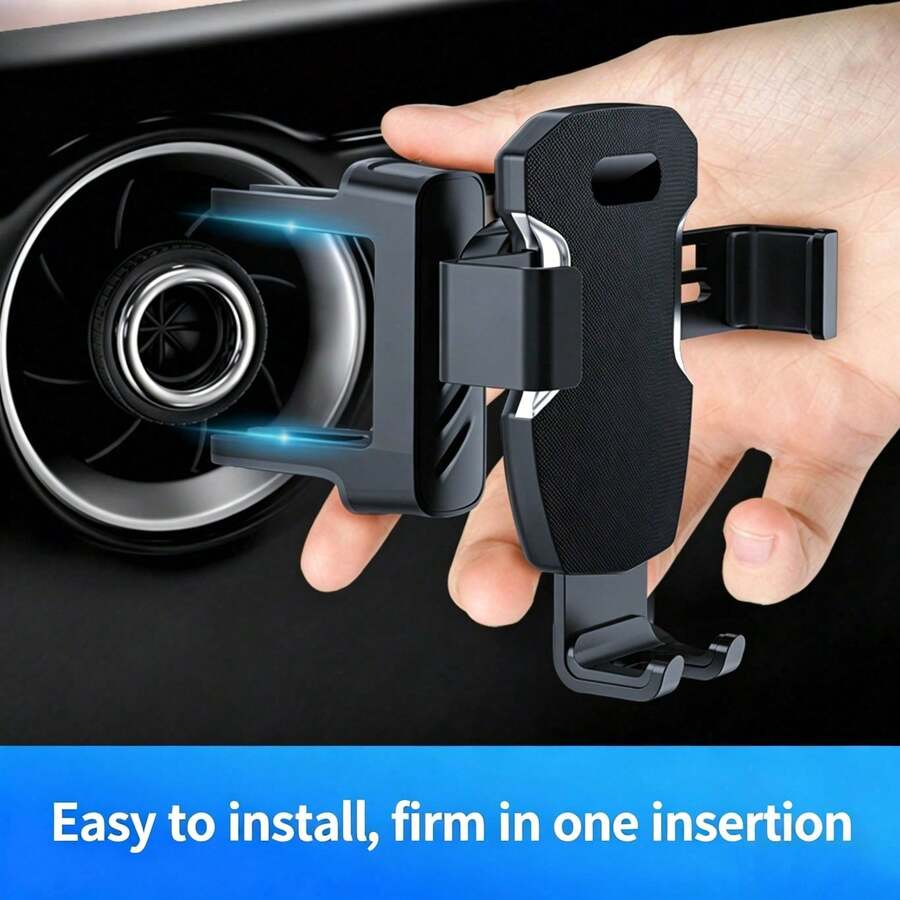 Round Air Vent Car Phone Holder, One-Hand Operation, Compact Design Without Blocking View, Suitable For Driving Use - Black - View 1