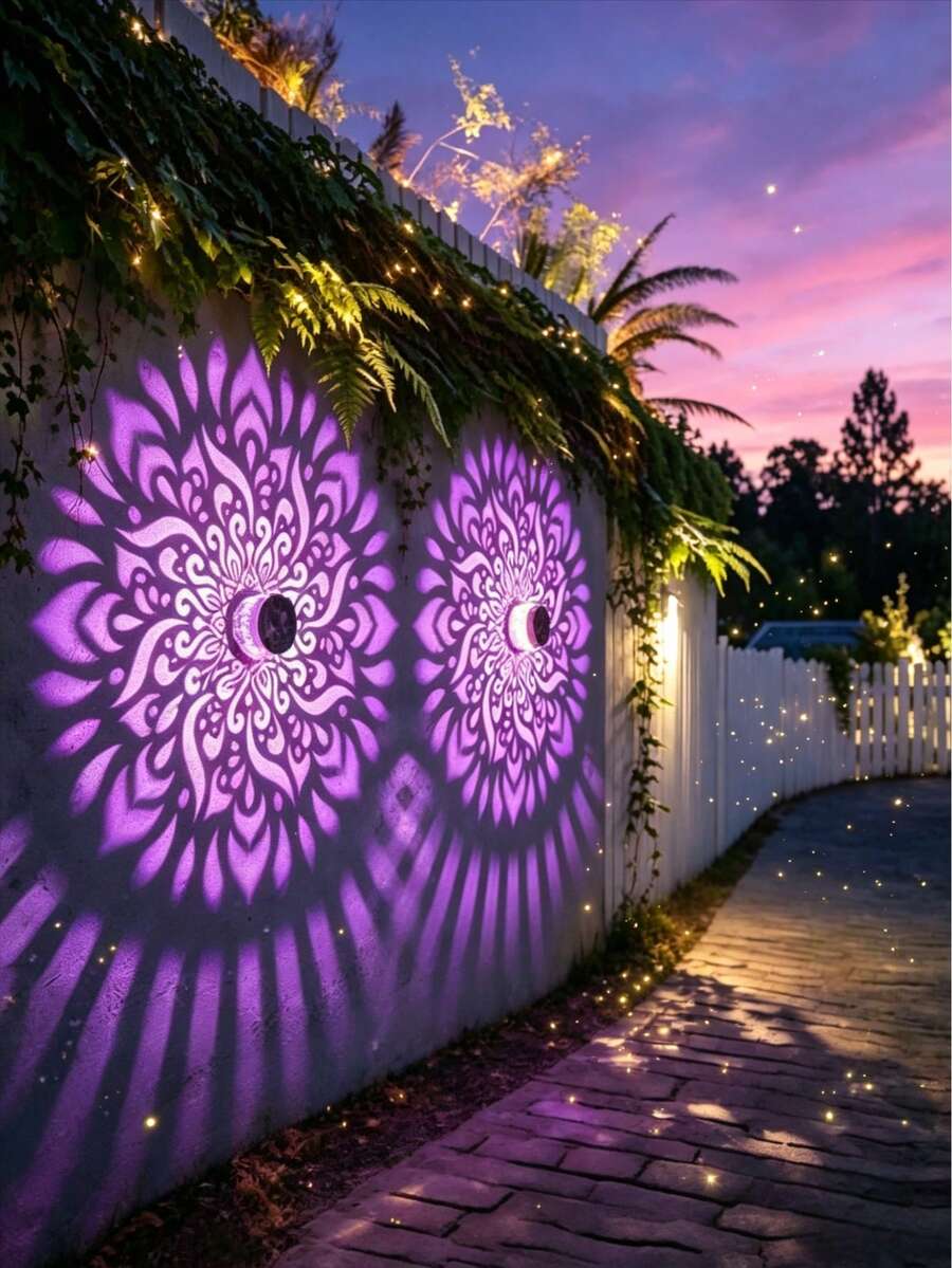 Solar Mandala Pattern Projection Light, Wrought Iron Mesh Floor Lamp, Outdoor Bedroom, Balcony And Patio Decorative Light, Holiday Decorative Wall Lamp, Outdoor Garden Decorative Light (Best Effect After Fully Charged).
