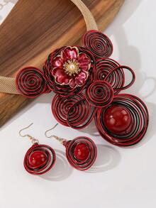1 Set Gorgeous Vintage Necklace & Earrings Handmade Mature Elegant Personalized Fashion Evening Dress Party - Red - View 3