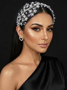 1 peça Tiara feminina roxa, tiara com design de borboleta de camada dupla, tiara com contas de cristal artificial, tiara da moda, tiara de noiva, acessório de cabelo para casamento, banquete e baile - Prata - Ver 2