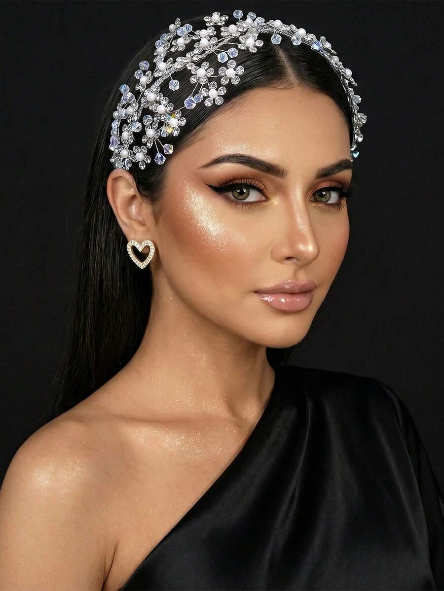 1 peça Tiara feminina roxa, tiara com design de borboleta de camada dupla, tiara com contas de cristal artificial, tiara da moda, tiara de noiva, acessório de cabelo para casamento, banquete e baile