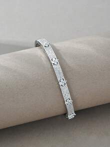 Silver Bracelet Set, Versatile Copper With Zirconia Inlay, Suitable For Daily Wear, Gatherings, Dates, Parties, Gifts - Silver - View 10