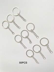 50 piezas de anillos de metal divididos en blanco, herrajes de bucle de llavero desmontable para dijes de llaves DIY, accesorios de joyería hechos a mano - Llavero plano - Ver 8