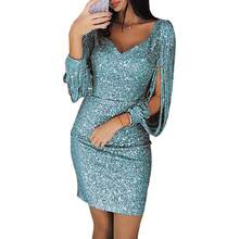 New Sexy Sequin And Fringe Long Sleeve Nightclub Party Dress - 綠色 - 查看 1