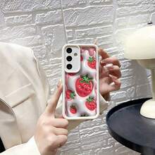 White Bamboo Protective Case With Cream Edge And Strawberry Design, Suitable For Samsung A03S, A04, A12, A13, A15, A21S, A24, A25, A32, A33, A34, A35, A50, A51, A52, A53, A54, A55, A71, S20/FE, S21/FE/PLUS/ULTRA, S22/PLUS/ULTRA, S23/FE/PLUS/ULTRA, S24/FE/PLUS/ULTRA.. - 彩色 - 查看 1