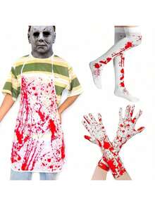 5pcs/Set Halloween Party Decoration Bloody Gloves, Bloody Print Socks, Apron, Cosplay Costume Props - Multicolor - View 1