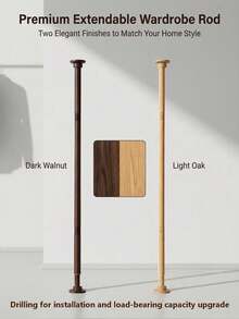 Telescopic Wardrobe Support Rod, Drill-Fixed Heavy Duty Wood Grain Closet Hanging Rod, Wall-Mounted Reinforced Expandable Clothes Support Bar, High Load-Bearing Extendable Wardrobe Storage Rod, Suitable For Wardrobes And Cabinets - Drilling - View 3