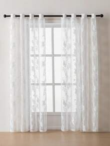 1PC Ivory Lace Curtain, Rustic Style, Simple Butterfly Floral Pattern Lace Curtain, Suitable For Living Room, Bedroom, Kitchen And Other Windows, Eyelet Design Privacy Lace Curtain - 1PC - View 3