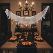 Halloween Banner, Bloody Gauze Skull Banner Haunted House Party Favor Photo Props For Photoshoot - Grey - View 2