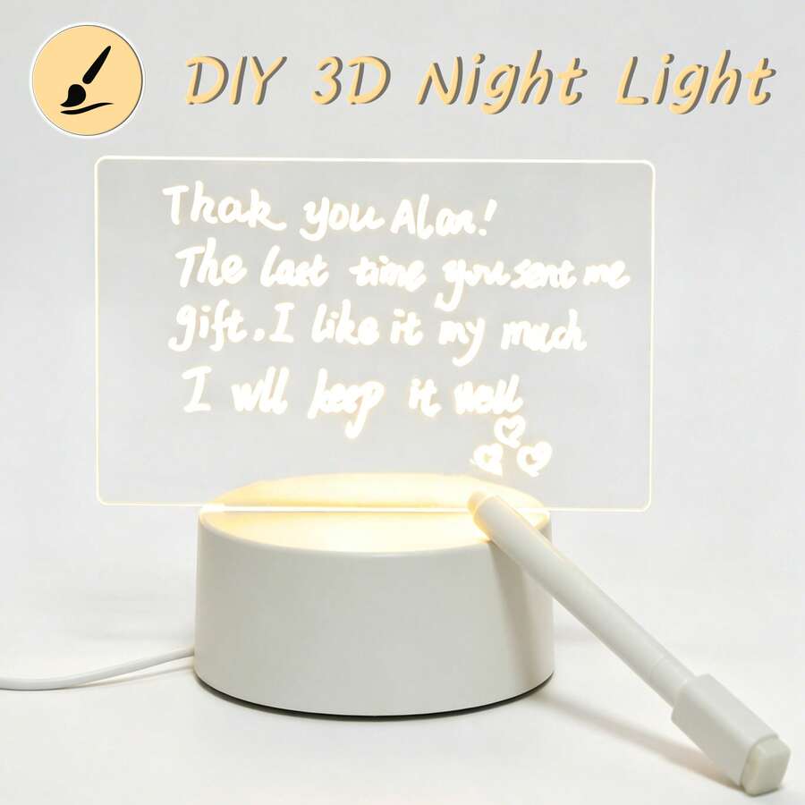 1pc Solid Color DIY Acrylic 3D Night Light, Customizable DIY, USB Universal Power Supply, Visual Atmosphere LED Lamp Decor, Suitable For Memo, Gift, Home Decoration, Daily Entertainment, Etc. - Rectangular DIY Board - View 1