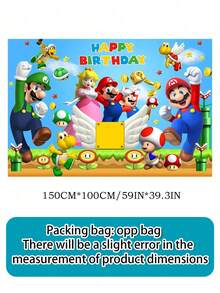 Disney Happy Birthday Theme Backdrop, 6 Styles Polyester Photography Background Banner, Video Game Character Party Decoration, Wrinkle-Resistant Reusable Photo Booth Prop, Suitable For Wall Decor, Theme Party, Game Night, Studio Photography And Indoor/Outdoor Events - Multicolor - View 4