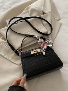 Mini bolso de mano cuadrado de moda de unicolor con solapa de PU - Negro - Ver 2