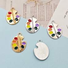 10PCS Mixed Color Vintage Gold & Silver Alloy Paintbrush Palette Pendant With Hole, DIY Necklace Keychain Charm Jewelry Accessories - Drawing Board - View 3