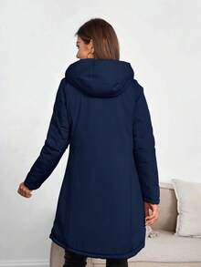 Risissida Fashion Women's Mid-Length Hooded Jacket, Reversible Design, Suitable For Daily Wear And Commuting, Comfortable For Autumn And Winter, With Pockets - Blue - View 4