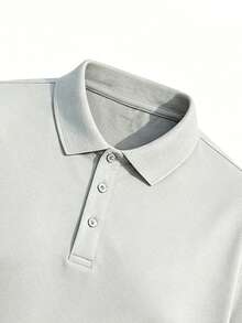 Men's Plus Size Solid Color Short Sleeved Polo Shirt, Button Up Half Open Top, Soft And Breathable Loose Casual Business Golf T-Shirt - Light Grey - View 4