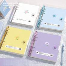 4 Colors Fresh Floral Transparent Soft Shell Square Loose-Leaf Notebook, Plant Floral Pattern Loose-Leaf Notebook, Removable Inner Pages Spiral Bound Planner, Macaron Color Strap Notebook, Suitable For Student Classroom Notes, Daily Journaling, Schedule Planning, Hand Drawing, Artistic Gift - Multiple Styles - View 2