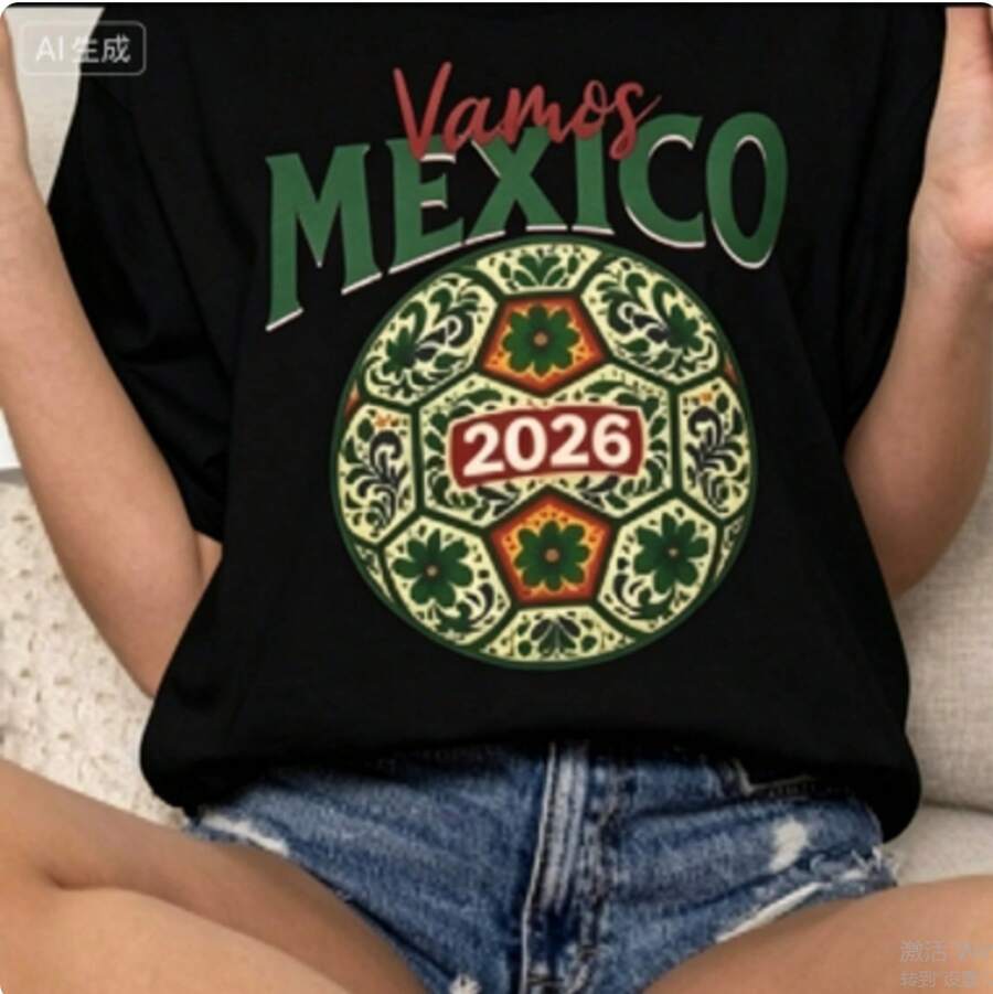 Pure Cotton T-Shirt, Mexico Cup T-Shirt, Tarrava T-Shirt, Mexico Cup T-Shirt, Cup T-Shirt, Mexico T-Shirt, America T-Shirt - 黑色 - 查看 1