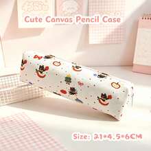 Polka Dot Canvas Pencil Case Music Note Storage Bag Large Capacity Bow Stationery Organizer - View 2