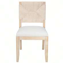 French Country Dining Chairs Set Of 2, Beige Farmhouse Woven Back Kitchen Chairs, Boho Linen Upholstered Solid Wood Accent Chairs, Dining Room Furniture - Beige - View 9