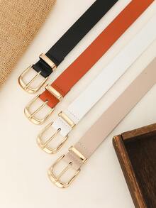 1pc Classic Buckle Belt, Solid Color Elegant PU Leather Belt, Can Be Matched With Skirts And Pants, Suitable For Daily Commute Or Casual Outings, Fashion Design Minimalist Style, College, Daily Belt - Multicolor - View 4