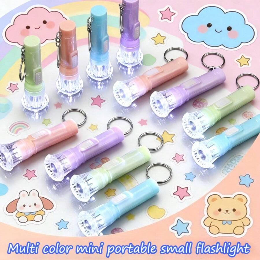 10/20pcs Mini Portable LED Flashlight Keychain,Macaron Pastel Color Pocket Small Torch,Handheld One Button Light Key Ring,Emergency Night Light For Backpack Keys,Student Daily Carry Accessory Gift,Christmas Halloween Birthday Decor Supply