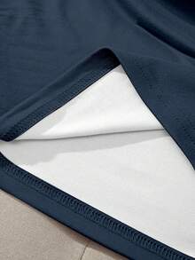 Top décontracté pour femmes à motif blocs de couleurs, T-shirt décontracté à col rond, convient pour le port décontracté au printemps et en été - Bleu gris - Voir 3