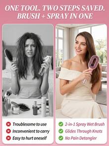 2-In-1 Spray Comb, Transparent White Built-In Refillable Water Tank, Soft Flexible Bristles, Suitable For Curly, Straight, Wavy Hair, Moisturizing Hair Styling Tool, Travel Essential, Back To School Summer Gift, Practical Tool For Women And Girls - Black - View 9