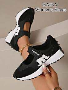 Women's Casual Comfortable Walking Shoes, Non-Slip Hook And Loop Flat Sports Sneakers - Black - View 3
