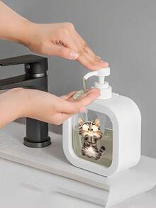 1pc Cute Cat Pattern Soap Dispenser Bottle, Reusable Pump Dispenser For Dish Soap, Hand Soap, Lotion, Compact Size Suitable For Kitchen And Bathroom, Perfect Housewarming Gift Or Spring Decor For Cat Lovers, Made Of Plastic, Fun Design, Convenient To Use - Multicolor - View 5