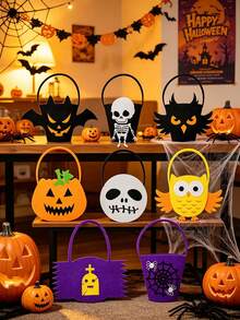 Halloween Felt Storage Bag, Pumpkin, Skull And Ghost Face Shaped Handheld Gift Basket, Spooky Party Candy Storage Bag, Gothic Halloween Decoration, Halloween Party Gift Handbag, Suitable For Halloween Costumes And Home Decor - Multicolor - View 2