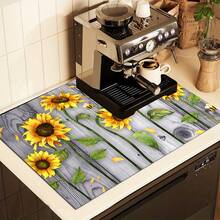 1pc Wood Grain Sunflower Diatomaceous Earth Kitchen Countertop Mat, Highly Absorbent, Suitable For Tableware, Coffee Machine, Microwave, Etc. Fashionable Watercolor Design, Ideal Choice For Modern Kitchen. - Multicolor - View 4