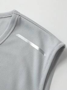 Men's Quick Dry Elastic Sleeveless Tank Top Summer Pullover Reflective Print Running Fitness Solid Color Vest Sports - Light Grey - View 3