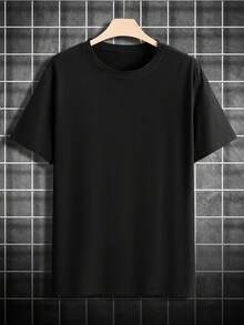 Men'S Stone Statue Little Boy Print T-Shirt, Summer Round Neck Short Sleeves - 黑色 - 查看 2