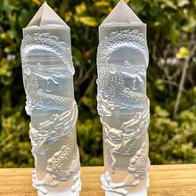 1pc Hand-Carved Moonstone Tower, Dragon Or Phoenix Design, Perfect For Home Decor, Holiday Gifts (Halloween, Christmas Or Easter), Gifts, And Spiritual Purposes - White - View 2
