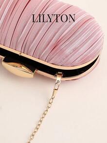 Women's Elegant Exquisite Clutch Box Evening Bag With Pleated Design, Suitable For Weddings, Parties And Balls, Includes Detachable Chain Strap - Pink - View 6