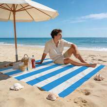1pc Blue Striped Pattern Beach Mat, Extra Large Beach Mat, Lightweight And Durable. Perfect For Travel, Camping And Picnic. Adult Extra Large Size. Perfect For Beach And Outdoor Adventure (Not A Beach Towel) - Multicolor - View 1