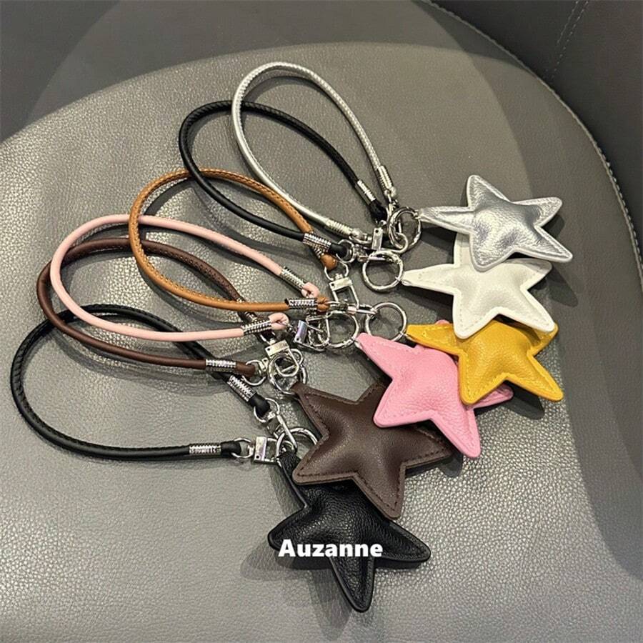 1件小眾星星款PU皮革腕帶 短款適用於包包、車鑰匙、耳機殼、吊飾、配件、PU皮革繩、手機鍊 - 彩色 - 查看 1