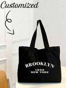 A Unique Tote Bag Set, Including A Coin Purse, Foldable, Large Capacity, Cartoon Designs, Perfect For Parties, Souvenirs, And Gifts. Personalization Options Include Letter Patterns; Soft And Comfortable. - Black - View 2