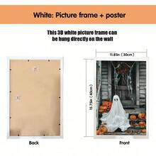 1 pieza Arte de pared en lienzo, decoración de pared enmarcada, fantasma blanco vintage sentado en un porche de madera con linterna de calabaza, hojas de arce y telaraña, póster popular de atmósfera de terror pastoral de otoño de Halloween, pintura decorativa colgante vintage sin marco, adecuada para decoración del hogar moderno, decoración de habitación, decoración de dormitorio, decoración de sala de estar, decoración de baño, decoración de cocina - Fantasma de calabaza - Ver 14