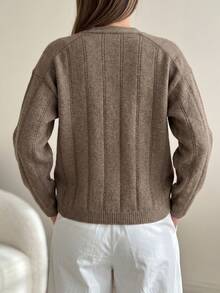 Women's Long Sleeve Solid Color Front Button Office Cardigan Fall - Brown - View 2