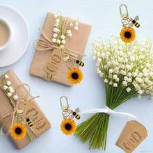 12/1 Set Wedding Sunflower & Bee Keychain Gift Set, Party Favors And Thank You Cards, Party Souvenir Keychains, Backpack Keychain Charms, Suitable For Weddings, Birthday Parties, Picnic Gatherings - Multicolor - View 7