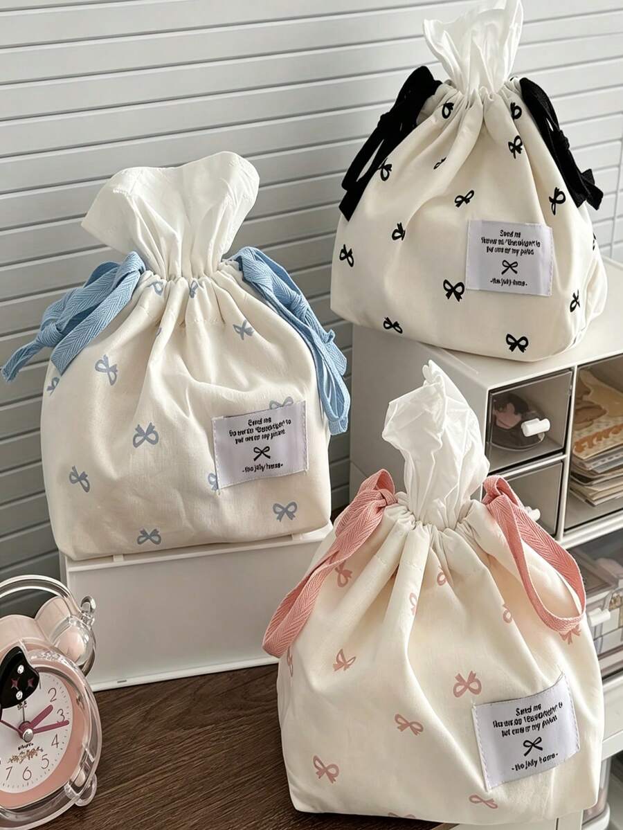 Sweet Bow Storage Bag, Portable With Large Capacity, Digital, Beauty Storage Pouch, Tissue, Multi-Functional Portable Storage Bag For Daily Outings. - Multicolor - View 1
