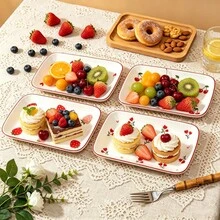 1 pieza Plato rectangular de cerámica de 8*5 pulgadas, platos apilables para cena, platos para pasta y postre para aperitivos, sushi, frutas - Microondas/Horno/Lavavajillas, perfecto para desayuno, té de la tarde, fiesta de cumpleaños - Multicolor - Ver 4